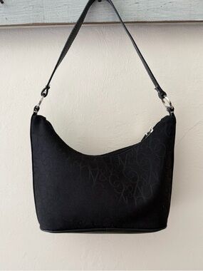 NY & Co Hobo Style Black Bag with Logo Canvas Shoulder Bag
